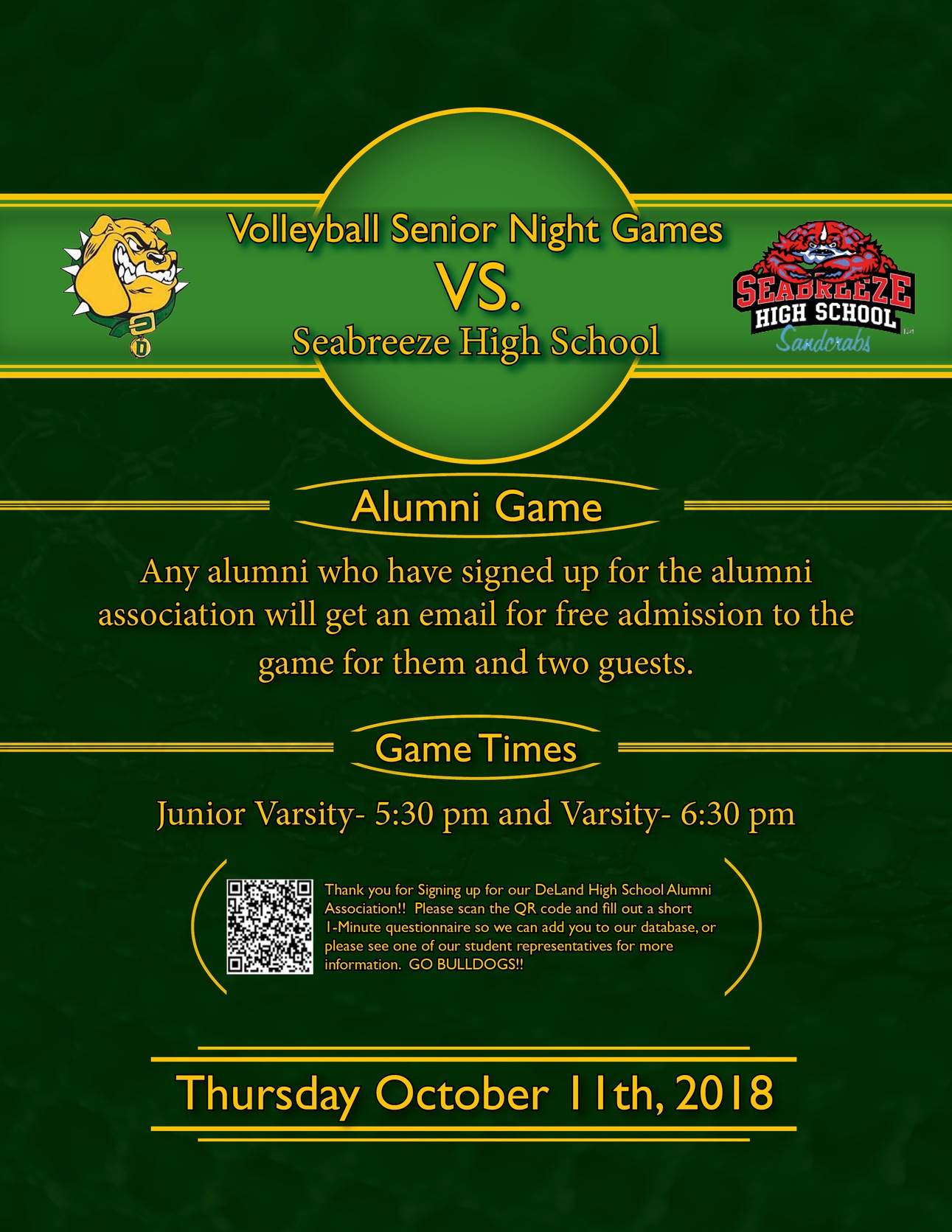 Volleyball Senior & Alumni Night Thursday Night 10/11/18!